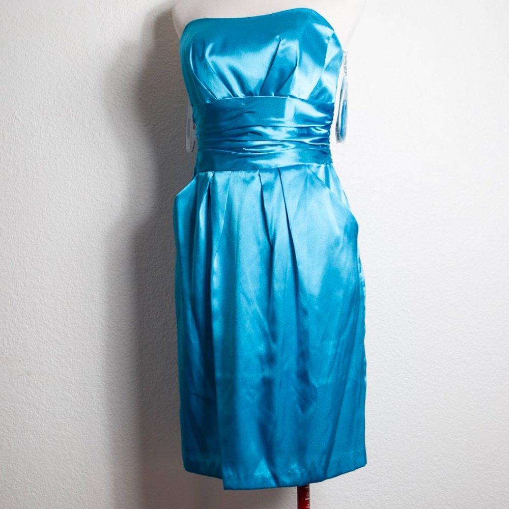 NWT David's Bridal Blue Strapless Bridesmaid Dress Size 4